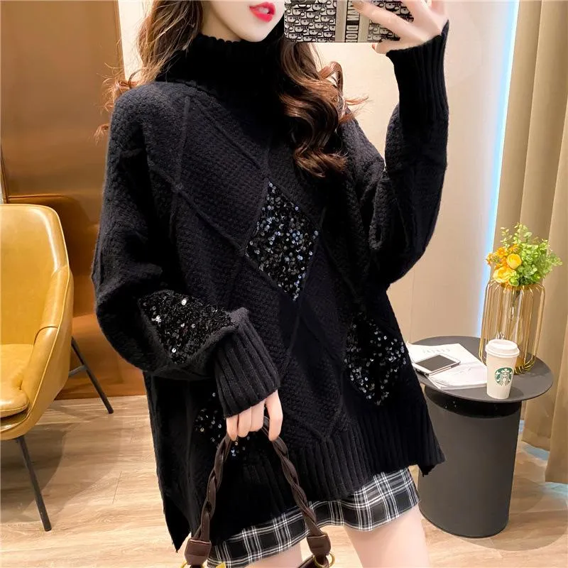 Loose High Neck Diamond Thickened Sweater