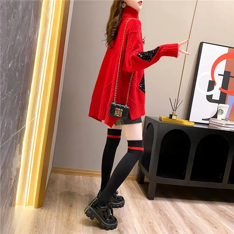 Loose High Neck Diamond Thickened Sweater