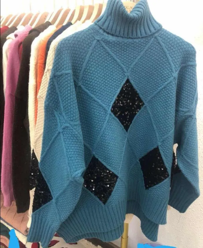 Loose High Neck Diamond Thickened Sweater