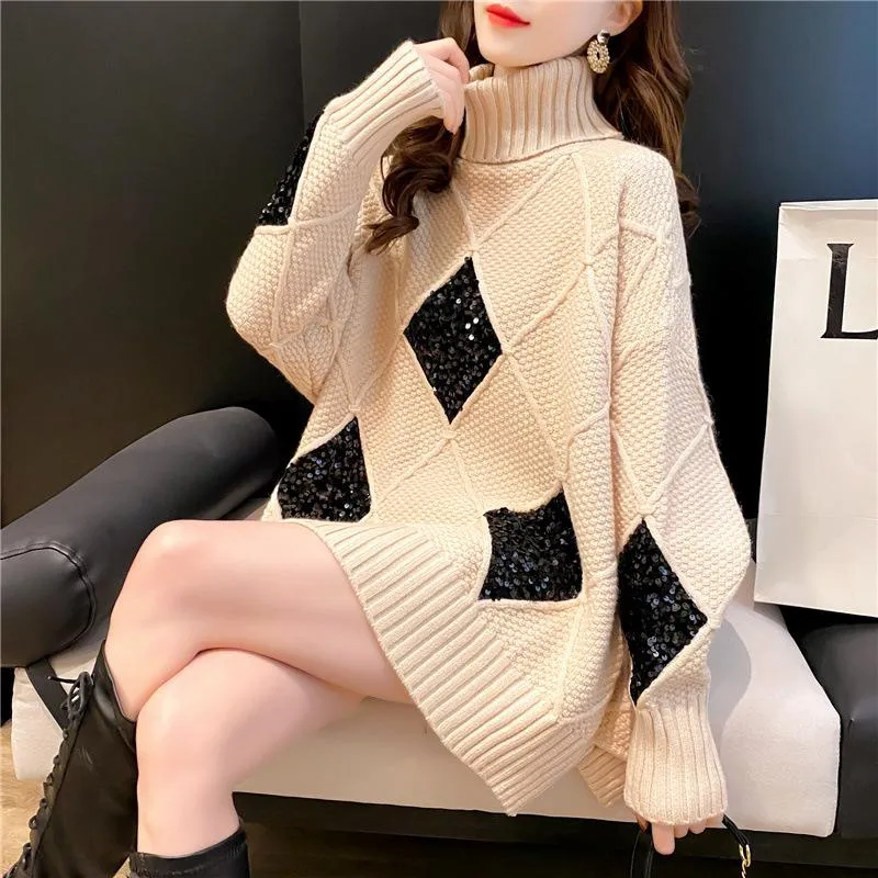 Loose High Neck Diamond Thickened Sweater