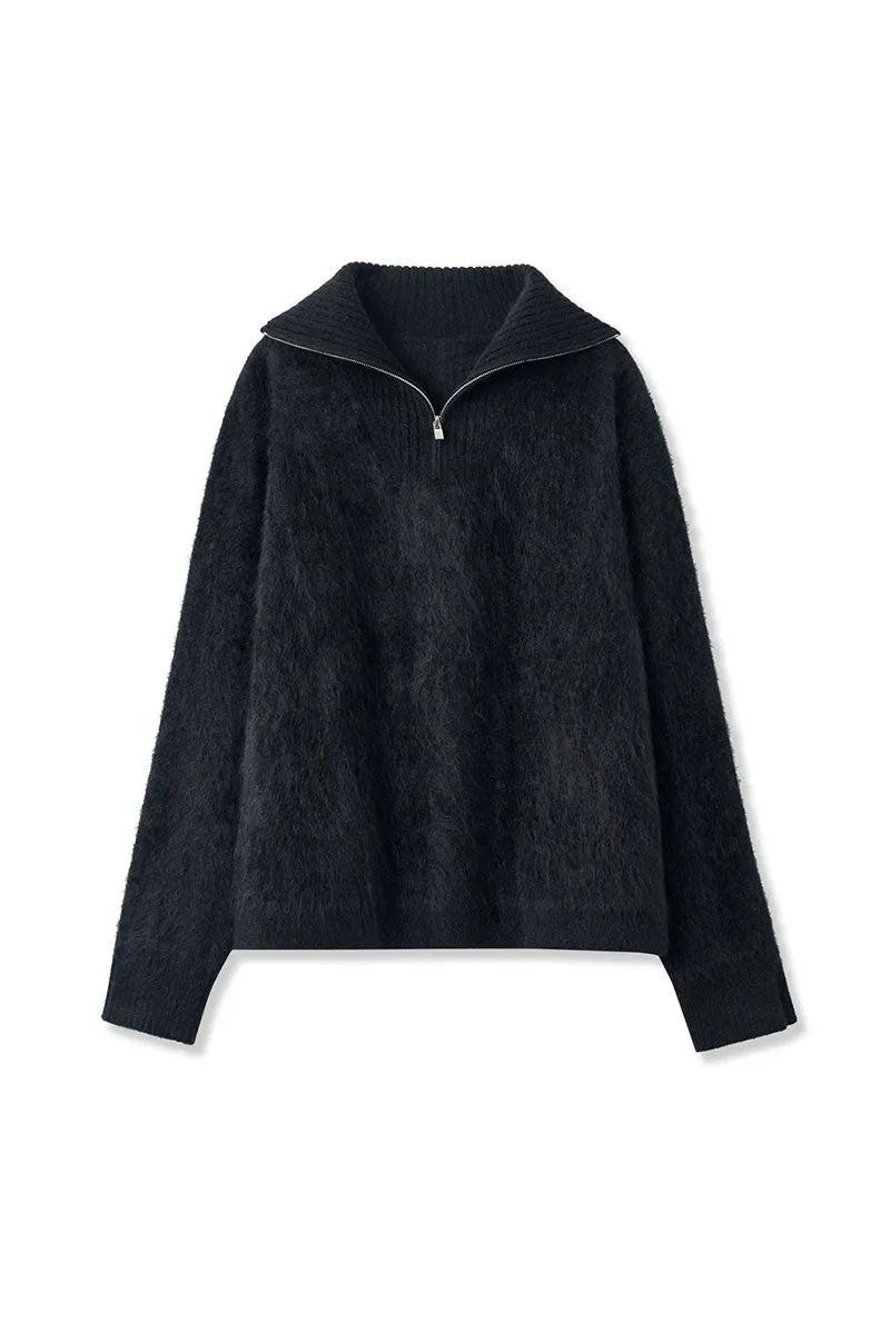 Luxe Brushed Cashmere Quarter Zip Sweater