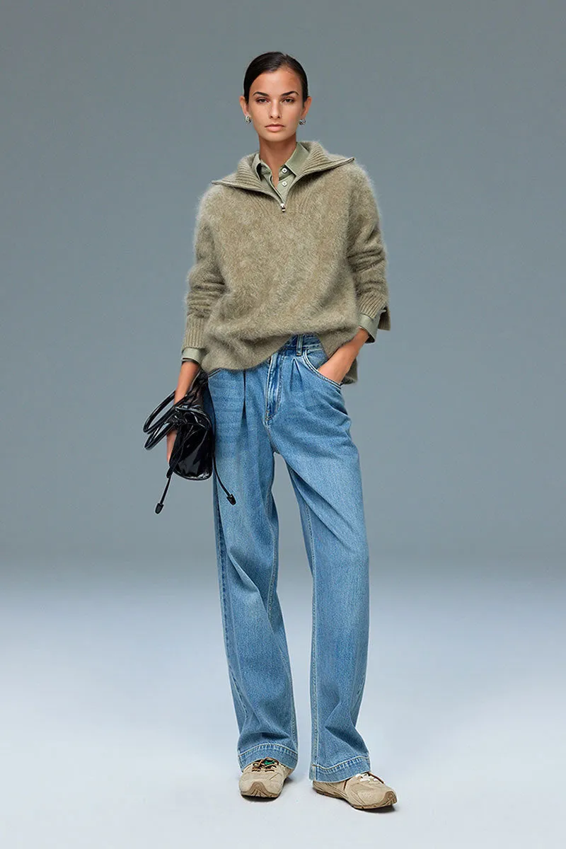 Luxe Brushed Cashmere Quarter Zip Sweater