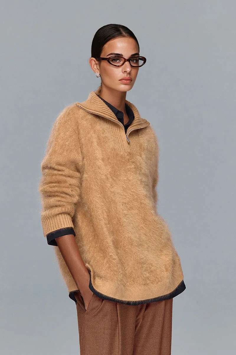 Luxe Brushed Cashmere Quarter Zip Sweater