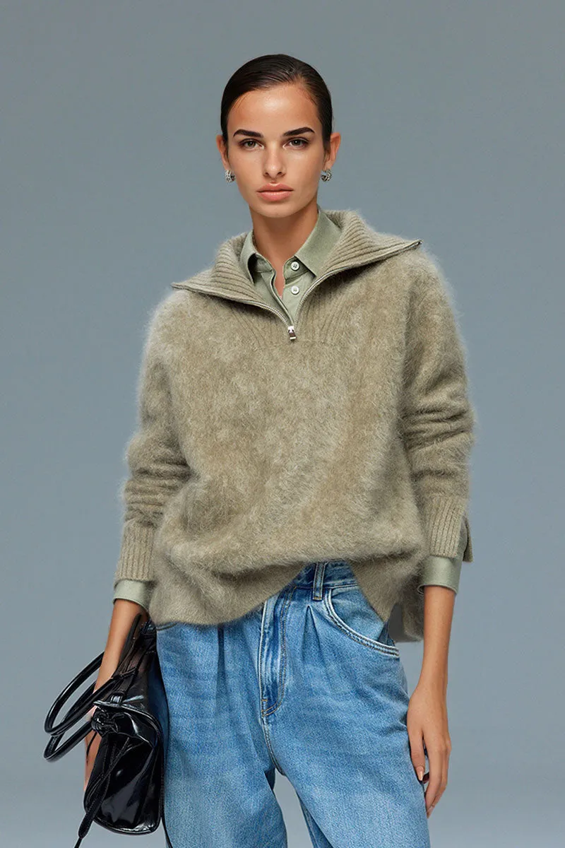 Luxe Brushed Cashmere Quarter Zip Sweater