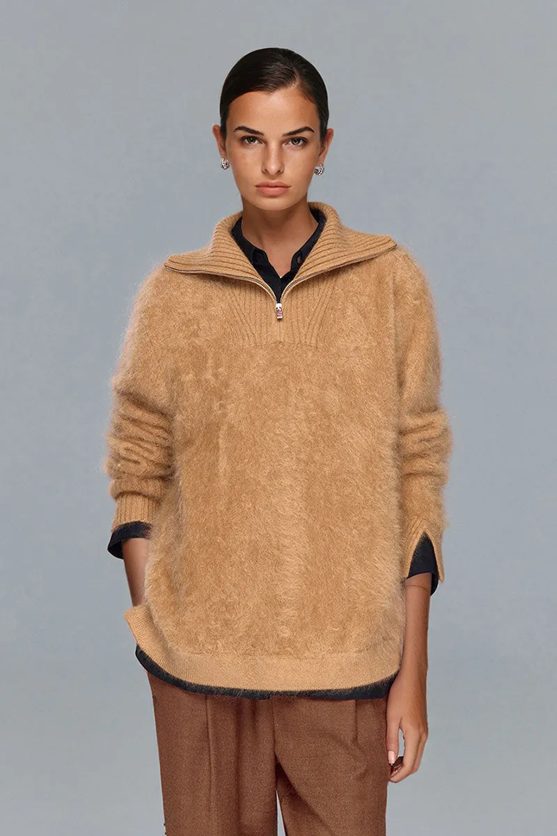 Luxe Brushed Cashmere Quarter Zip Sweater