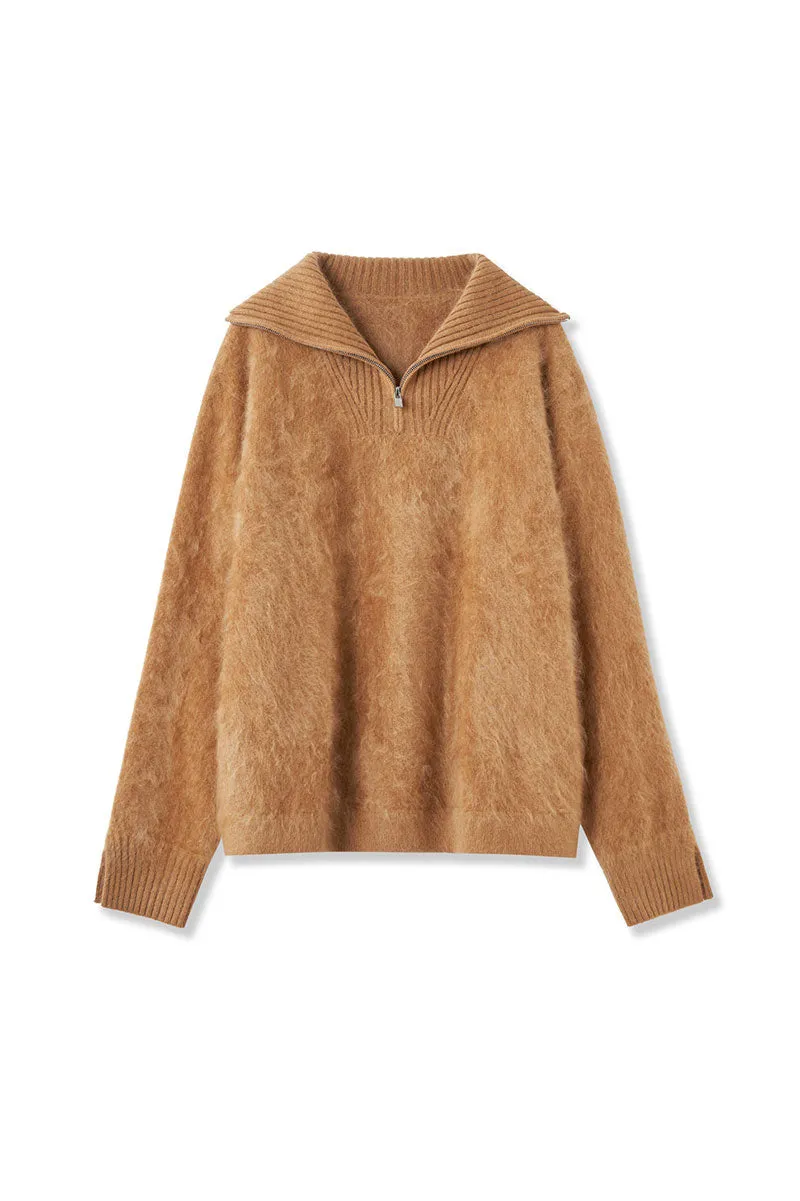 Luxe Brushed Cashmere Quarter Zip Sweater