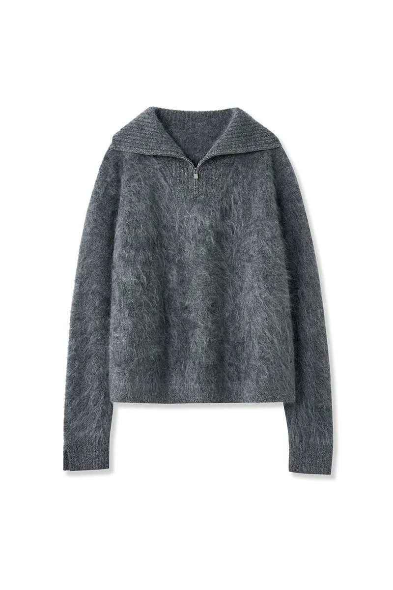 Luxe Brushed Cashmere Quarter Zip Sweater