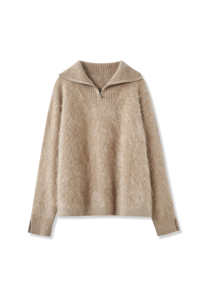 Luxe Brushed Cashmere Quarter Zip Sweater