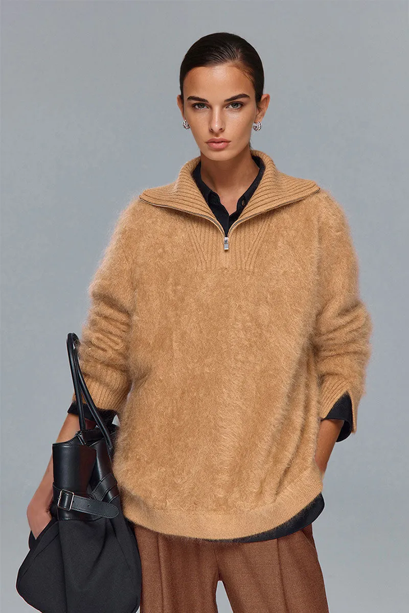 Luxe Brushed Cashmere Quarter Zip Sweater