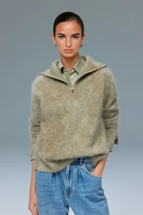 Luxe Brushed Cashmere Quarter Zip Sweater