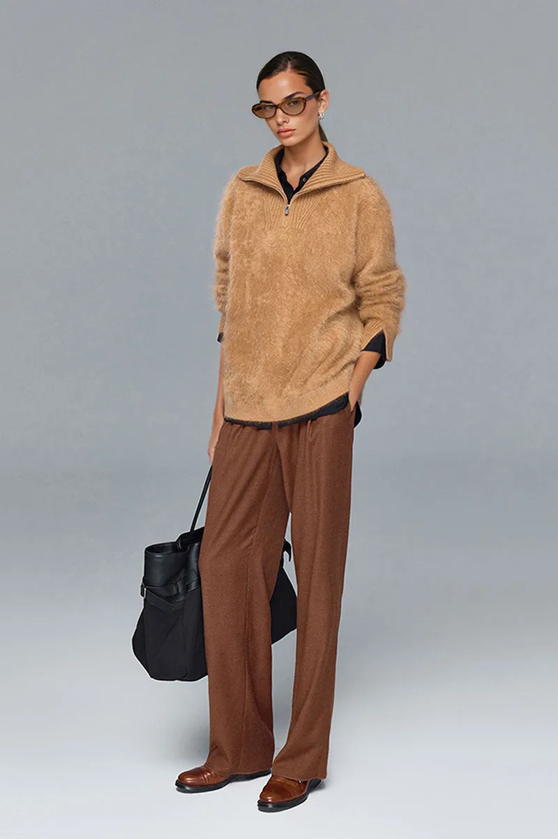 Luxe Brushed Cashmere Quarter Zip Sweater