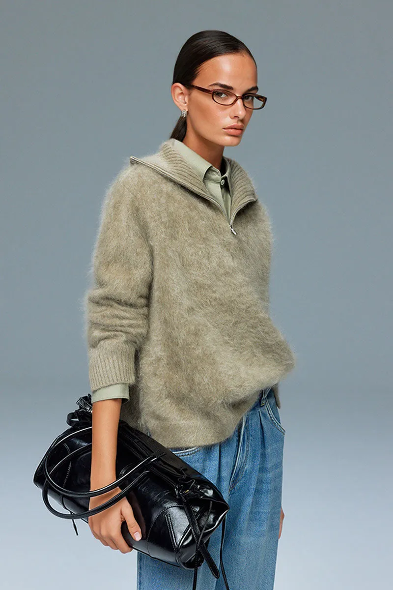 Luxe Brushed Cashmere Quarter Zip Sweater