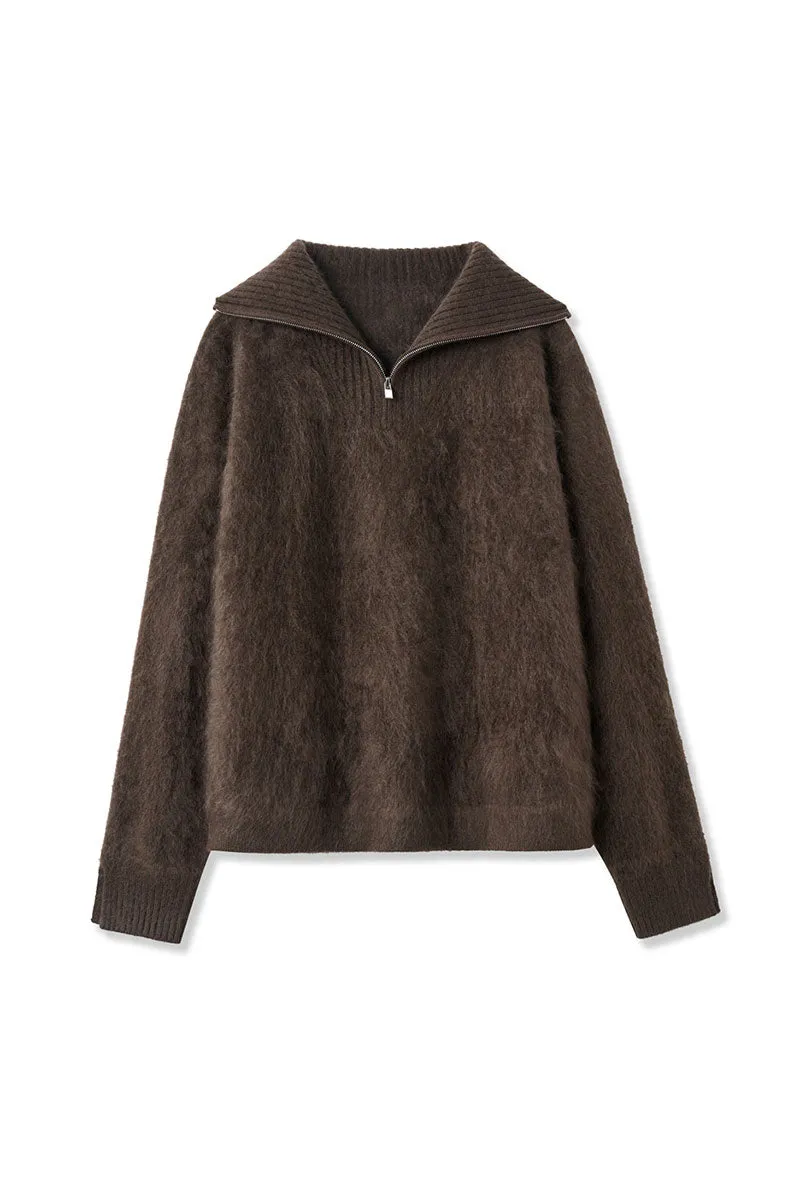 Luxe Brushed Cashmere Quarter Zip Sweater