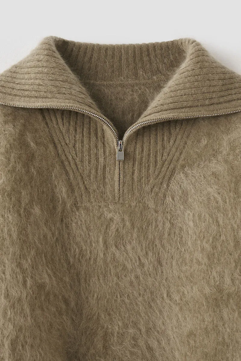 Luxe Brushed Cashmere Quarter Zip Sweater