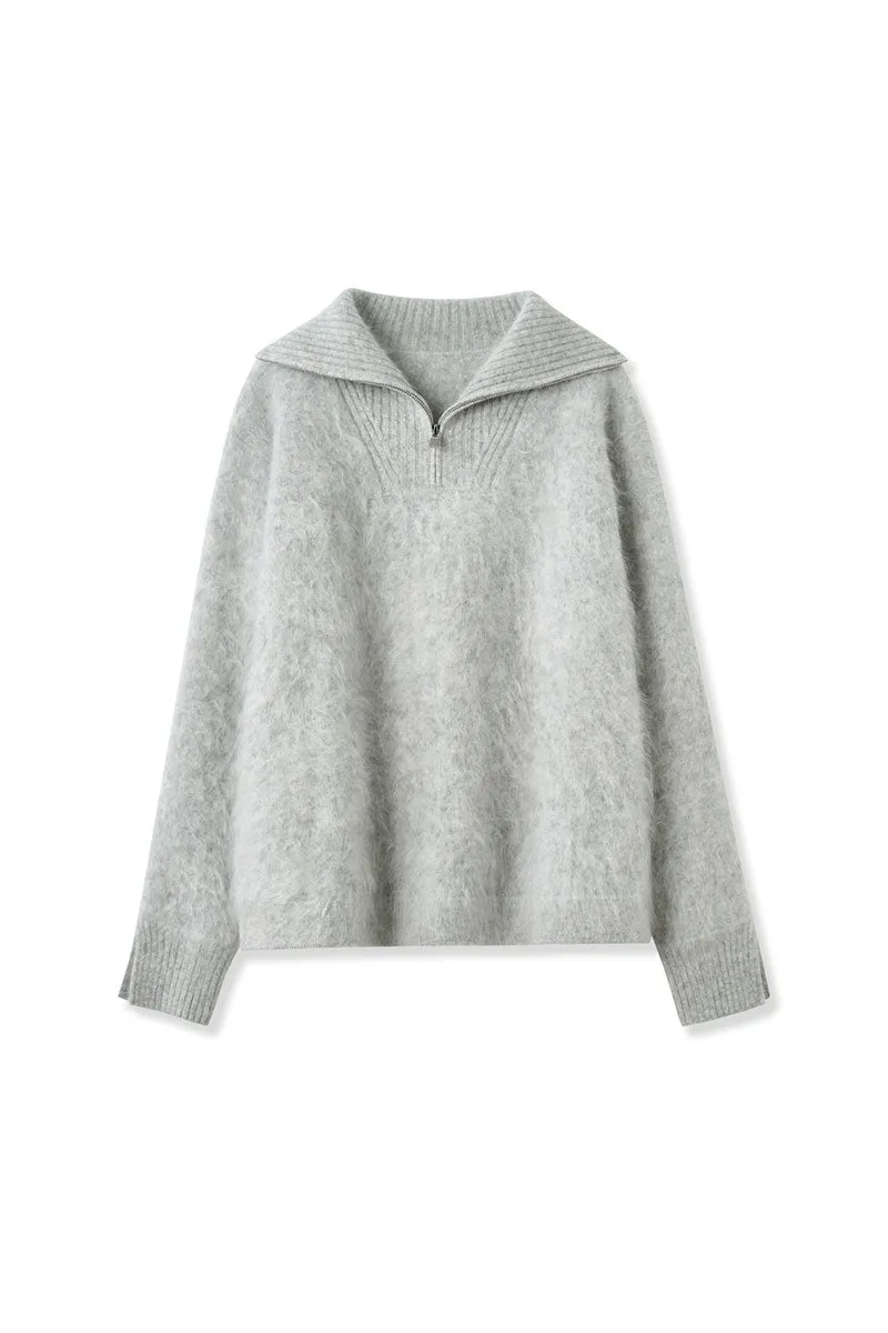 Luxe Brushed Cashmere Quarter Zip Sweater