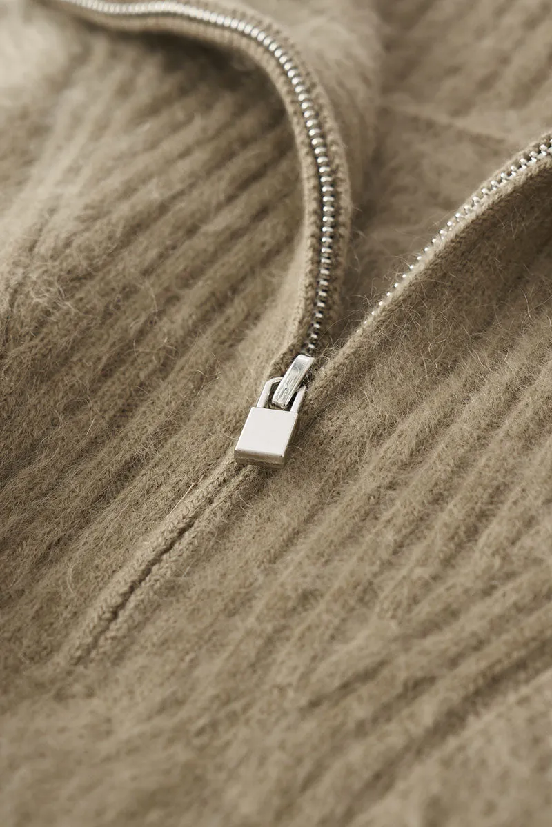 Luxe Brushed Cashmere Quarter Zip Sweater