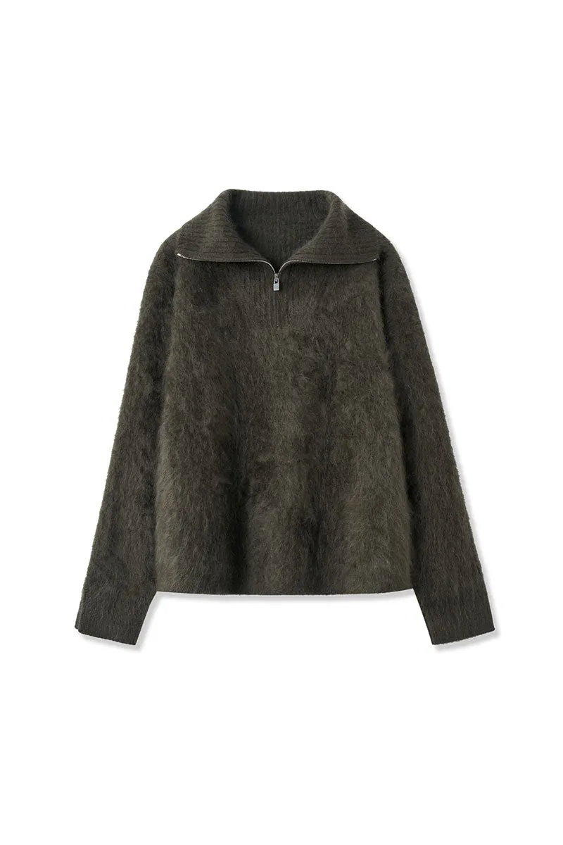 Luxe Brushed Cashmere Quarter Zip Sweater