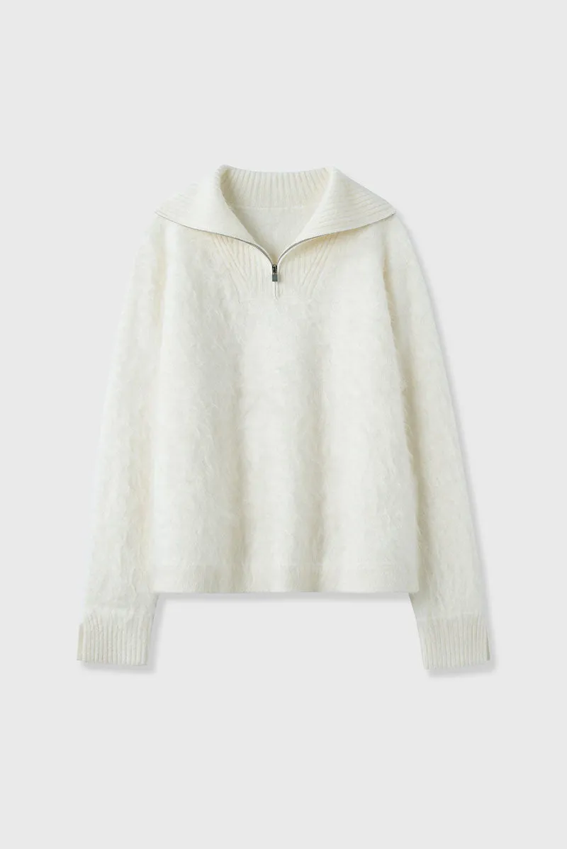 Luxe Brushed Cashmere Quarter Zip Sweater