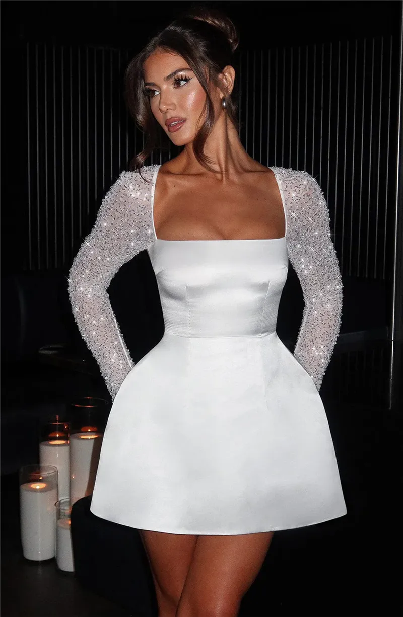 Lydia Glitter Long Sleeve Backless Sexy Mini Dress