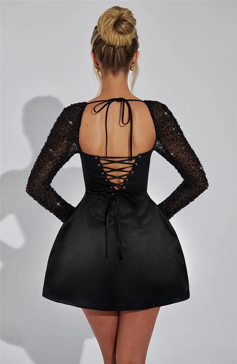 Lydia Glitter Long Sleeve Backless Sexy Mini Dress