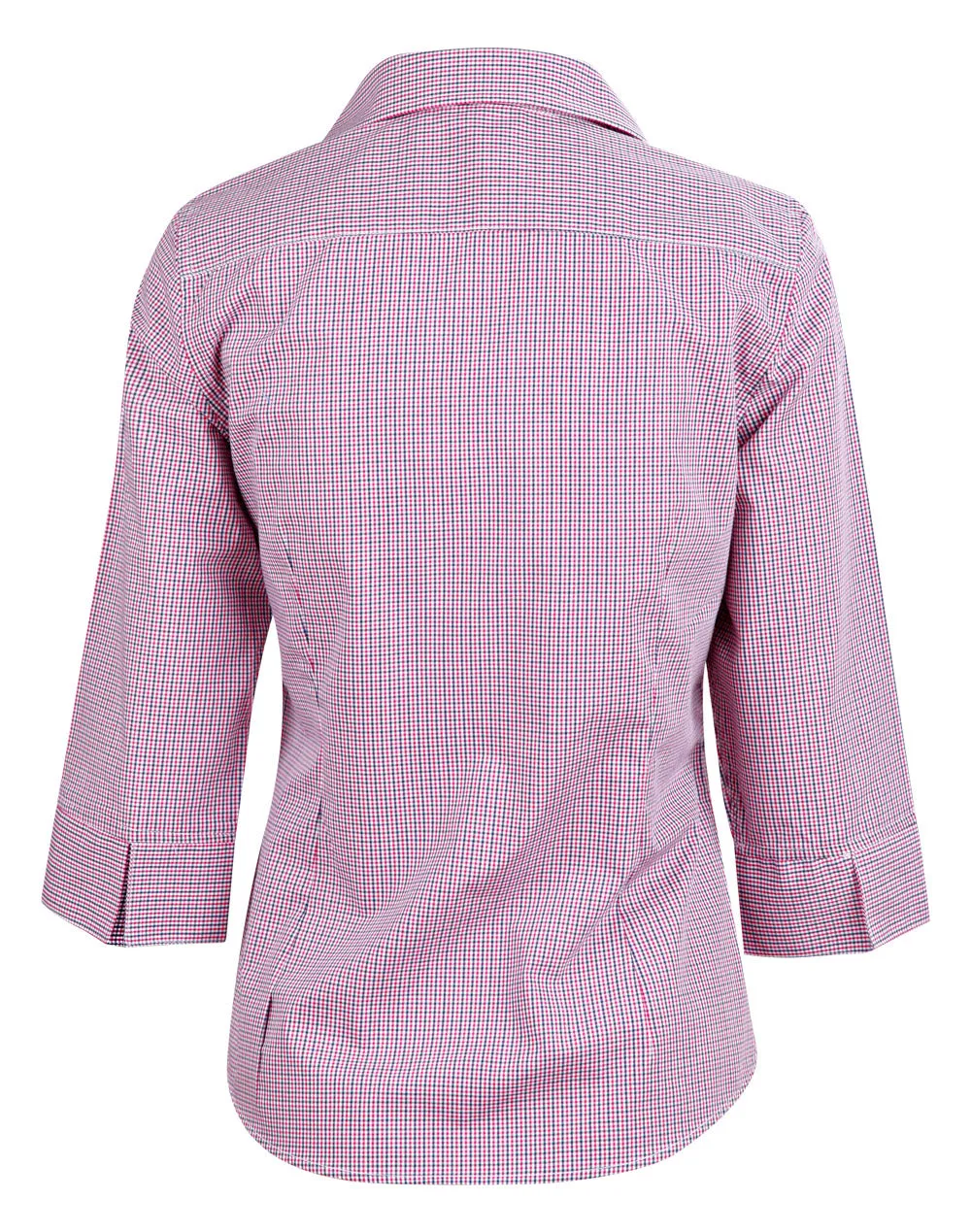 M8340Q Ladies’ two tone Mini Gingham 3/4 Sleeve Shirt