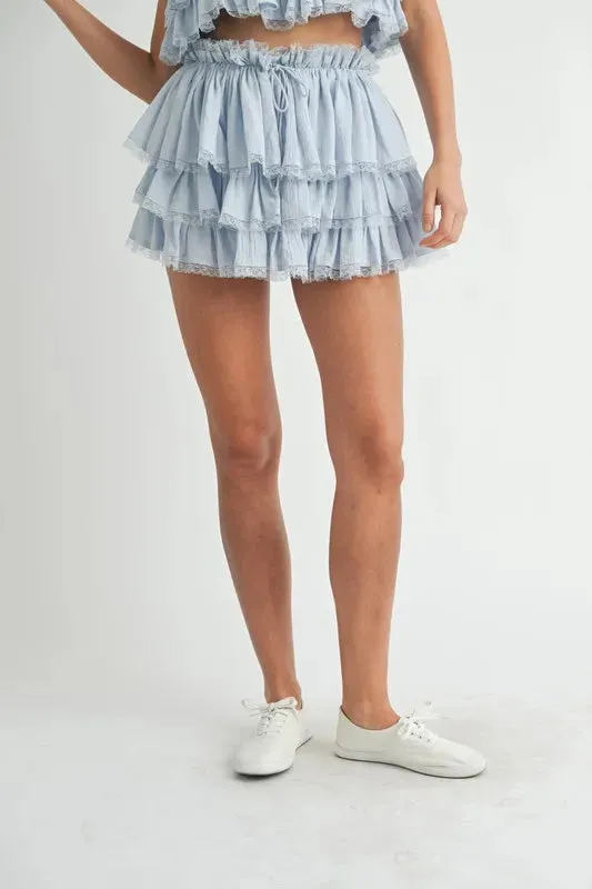 MABLE Ruffle Layered Crop Top and Mini Skirt Set