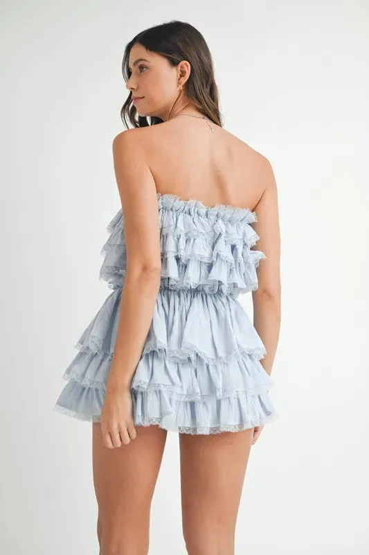 MABLE Ruffle Layered Crop Top and Mini Skirt Set