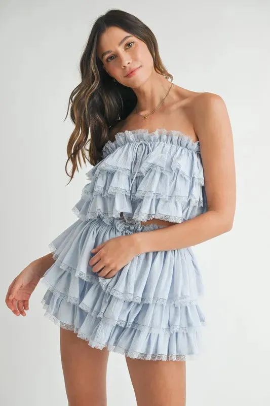 MABLE Ruffle Layered Crop Top and Mini Skirt Set