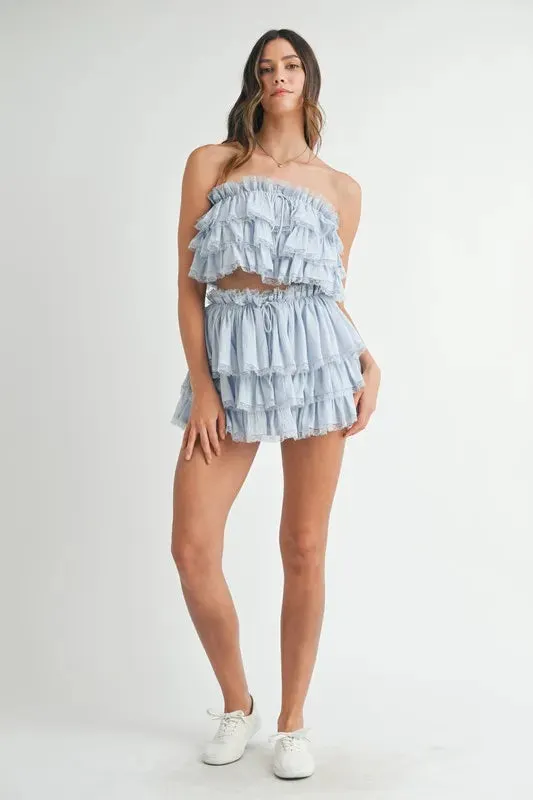 MABLE Ruffle Layered Crop Top and Mini Skirt Set