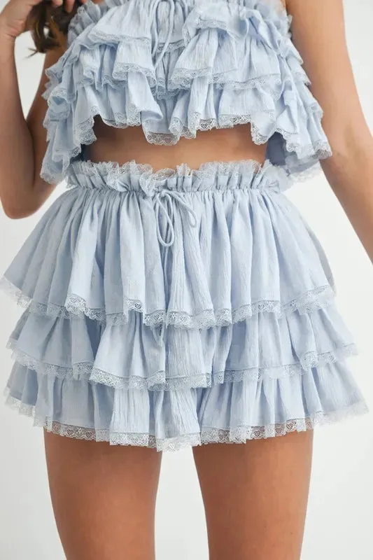 MABLE Ruffle Layered Crop Top and Mini Skirt Set