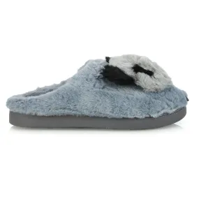 Maddie Fluffy Faux Fur Closed Toe Slip on Flat Panda Slipper Slides in Grey