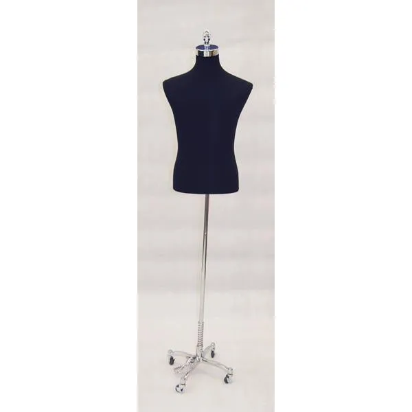 Male Display Dress Form on Chrome Rolling Base