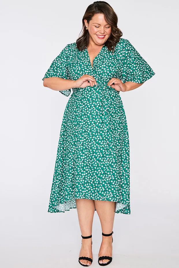 Mandy Green Floral Wrap Dress