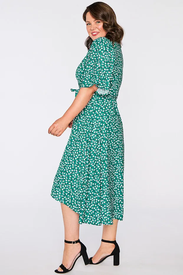 Mandy Green Floral Wrap Dress