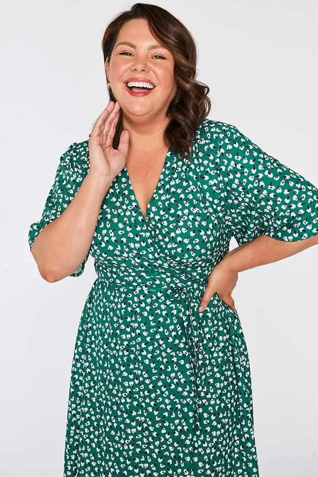 Mandy Green Floral Wrap Dress