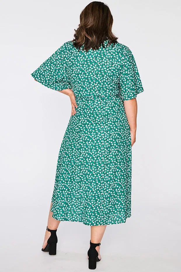 Mandy Green Floral Wrap Dress