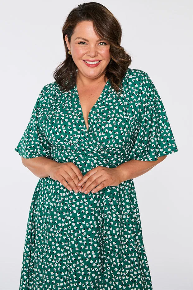 Mandy Green Floral Wrap Dress