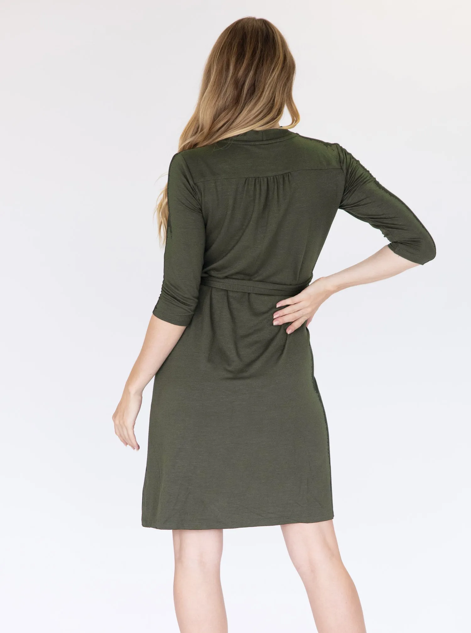 Maternity Classic Wrap Feeding Dress in Khaki