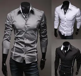 Men Cotton Shirt Slim Long Sleeve