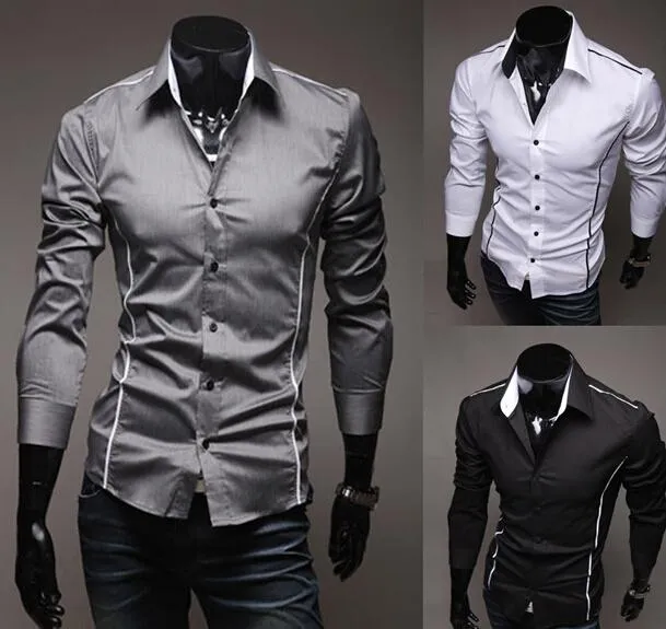 Men Cotton Shirt Slim Long Sleeve