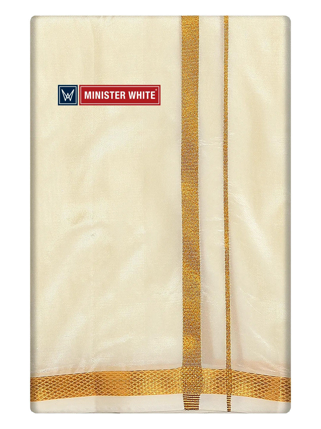 Mens Art Silk Cream Double Dhoti with 50K Gold Jari Border Gaya 50K