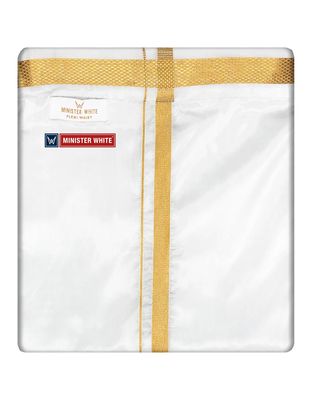 Mens Cotton White Colour Double Layered with Gold Jari Flexi Dhoti - Chairman