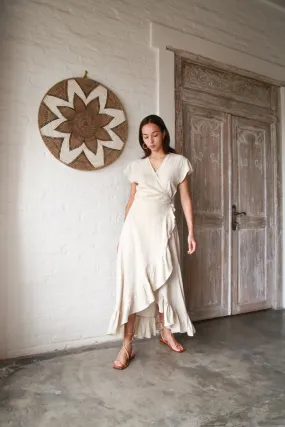 Midi Wrap Dress -  Natural Linen