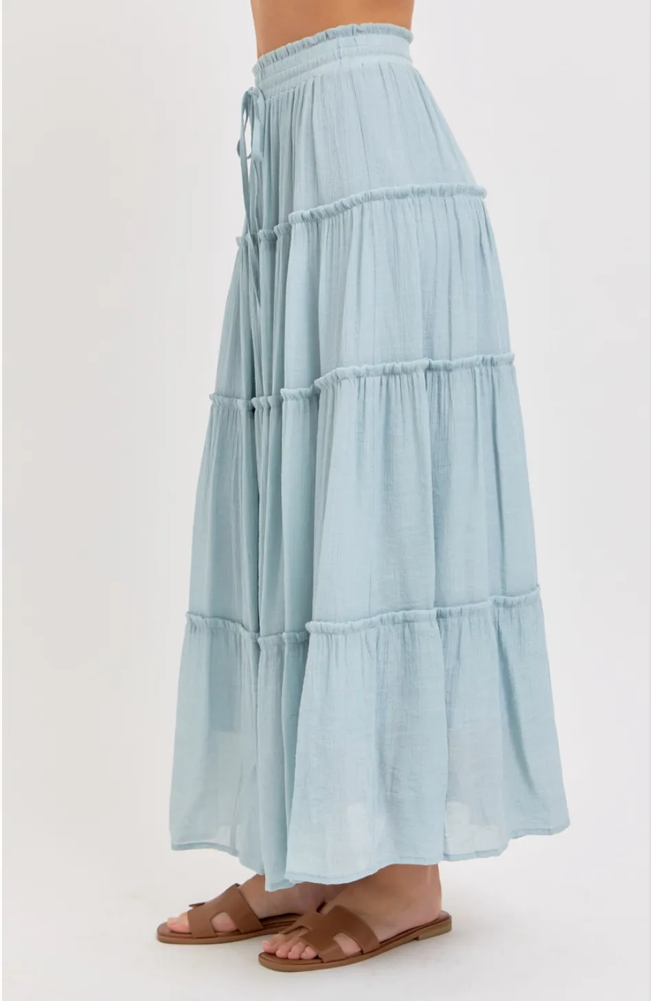Mist Blue - Tiered Maxi Skirt