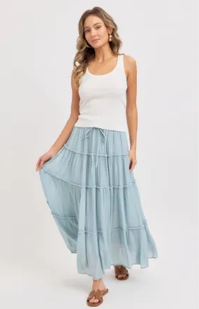 Mist Blue - Tiered Maxi Skirt