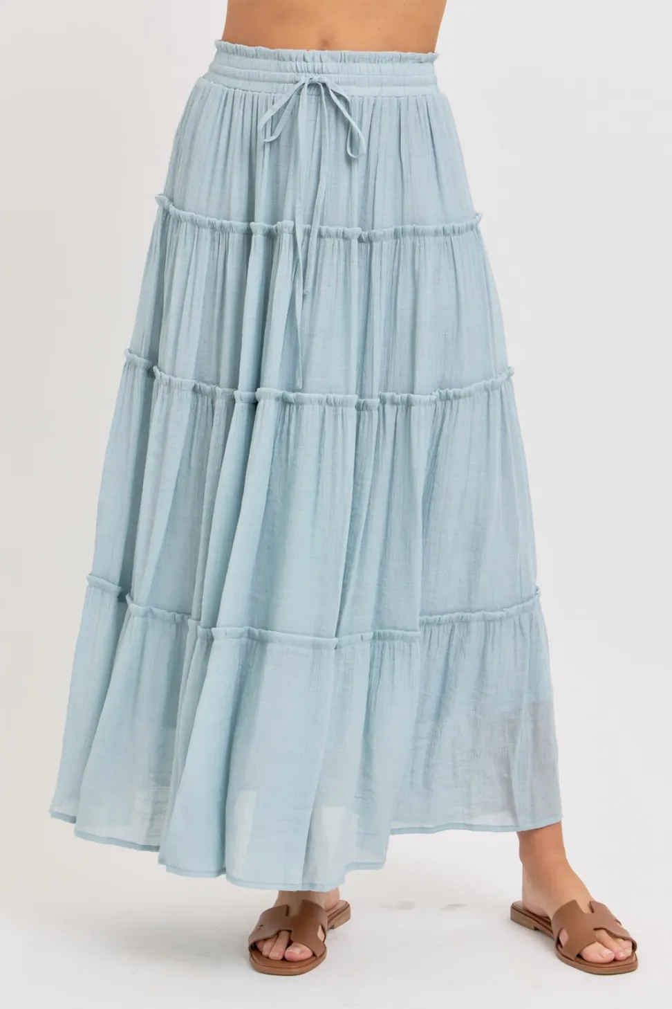 Mist Blue - Tiered Maxi Skirt
