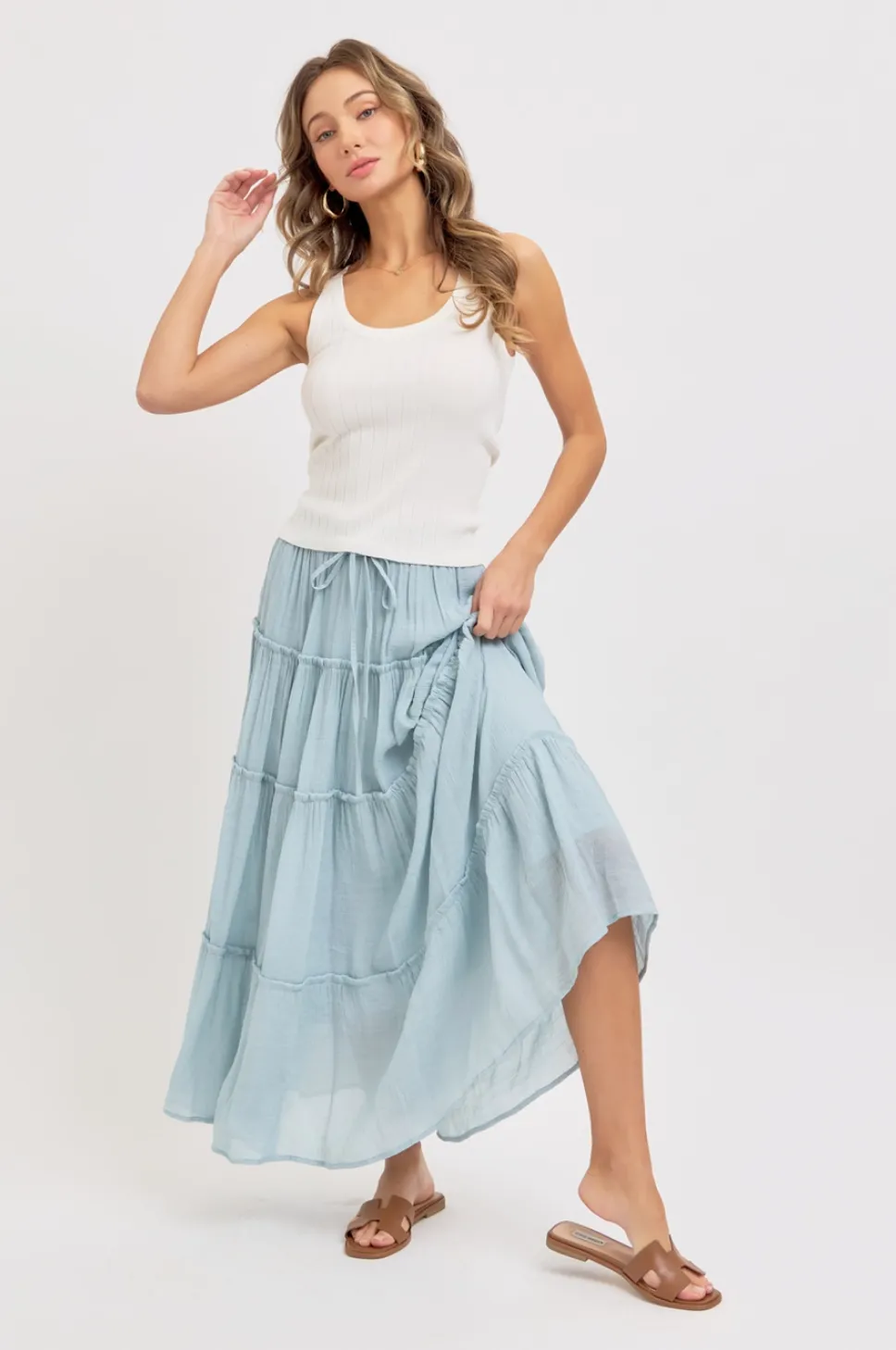Mist Blue - Tiered Maxi Skirt