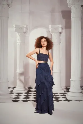 Navy Blue High Waist Layered Skirt