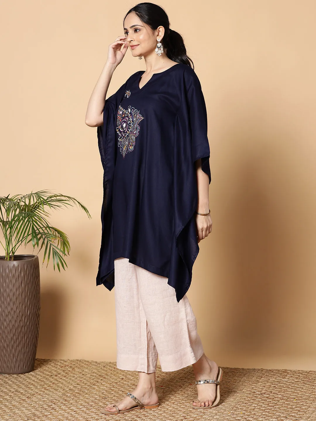 Navy Rayon Kaftan - Raw