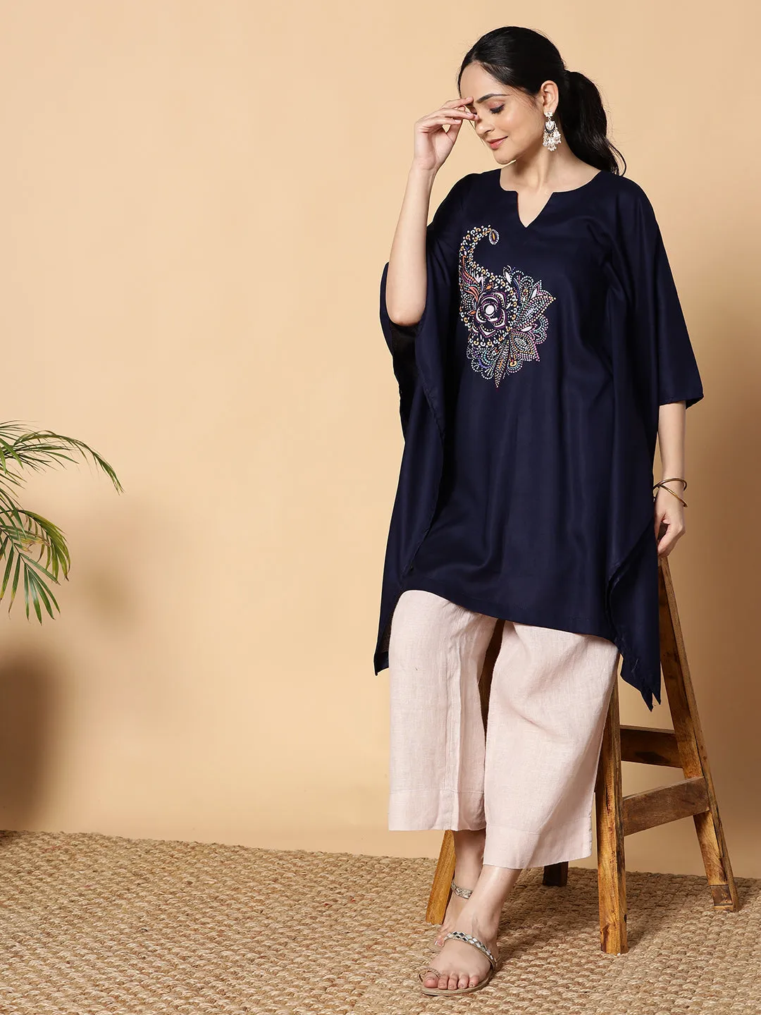 Navy Rayon Kaftan - Raw